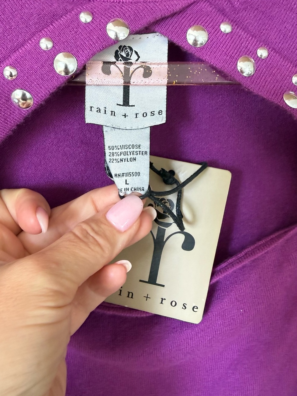 NWT Purple Silver Studded Cutout Sweater - Picture 2 of 2